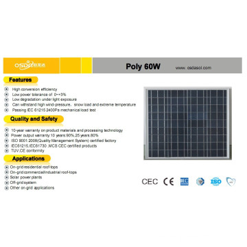 Panel solar policristalino de 60W TUV CE